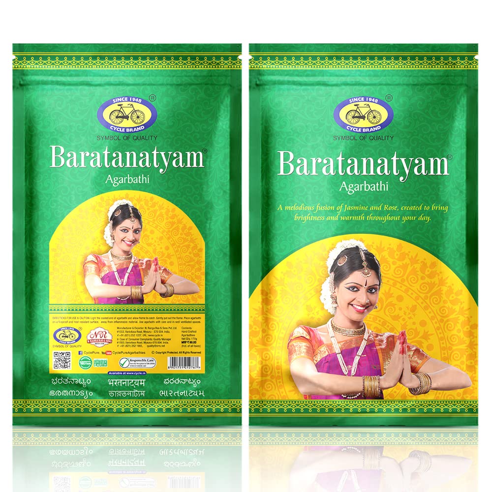 Cycle Pure Baratanatyam Agarbatti with Rose and Jasmine Fragrance for Daily Puja, Special Occasions, Festivals - Pack of 3 (170g per Pack)
