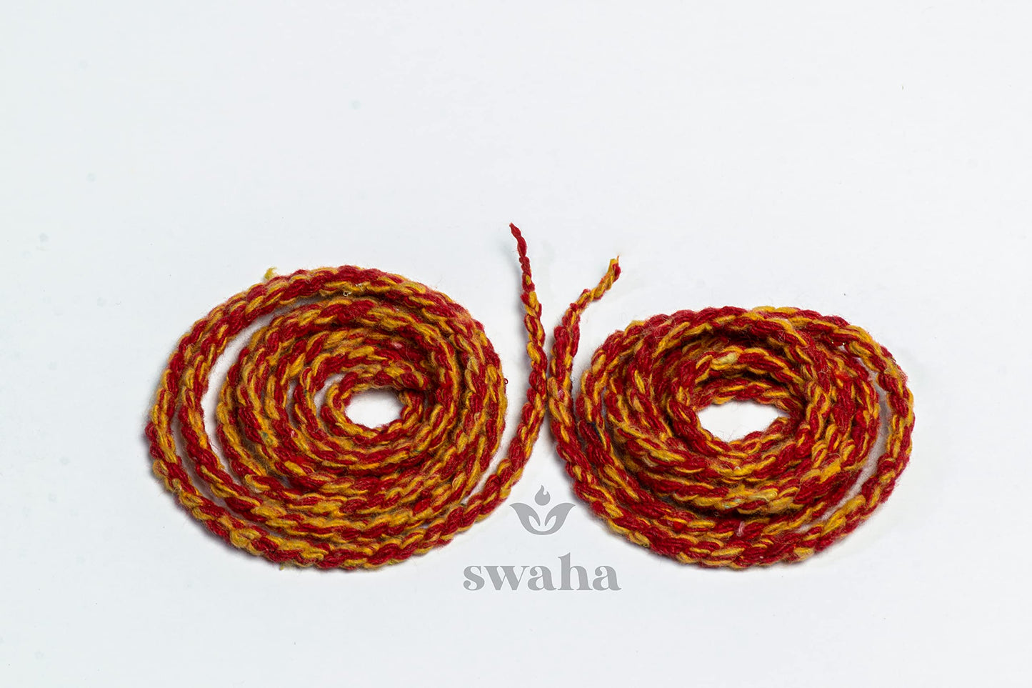 Swaha Twisted Akhand Jyot Cotton Long Wick (3 Pieces), Red Colour, Long Lasting (36Inches, 9-15days Burning Time) Pure Cotton Wicks for Daily Pooja and Meditation - Pack of 3