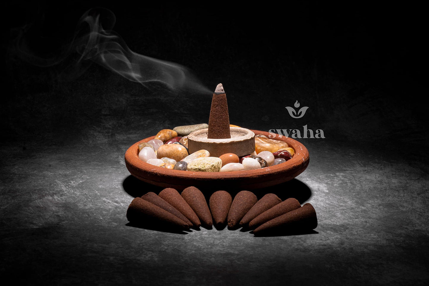 Swaha Dhoop Cones (30 Pieces), 25 min Burning time, Long Lasting Havan Fragrance Dhoop Cones for Daily Puja and Meditation - Pack of 3