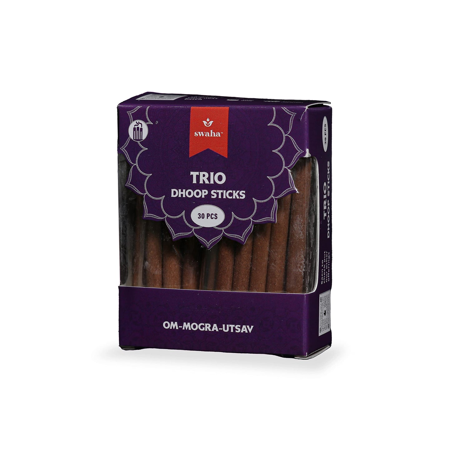 Swaha Trio Incense Stick Combo, 30 Counts, with Long-Lasting Sandalwood, Rose, Jasmine, Bamboo Less Eco Friendly Agarbatti Sticks Ideally Used for Daily Puja & Meditation - Pack of 1