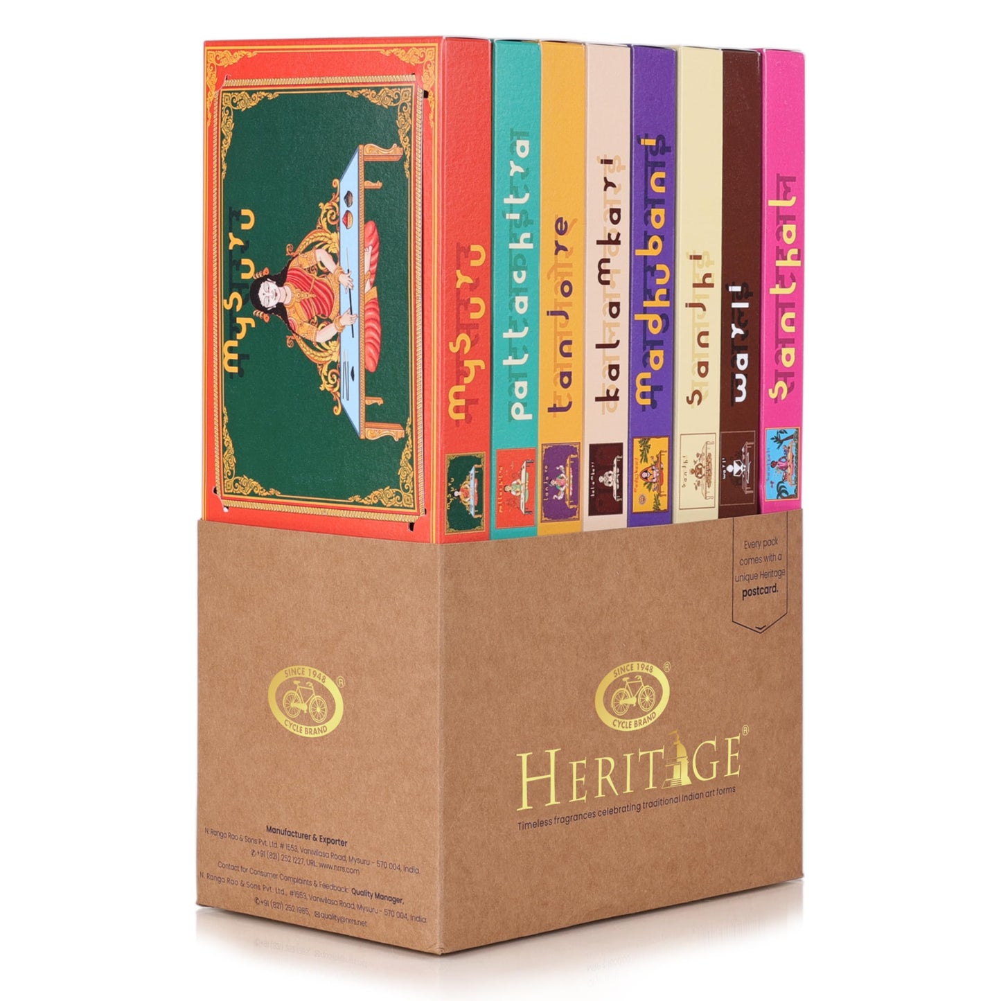 Cycle Pure Heritage Agarbatti Gift Hamper (8 Fragrances Pack), 560 Incense Sticks | Diwali Gifts for Friends & Family | Handcrafted Incense Sticks Box | Prayer Sticks for Pooja