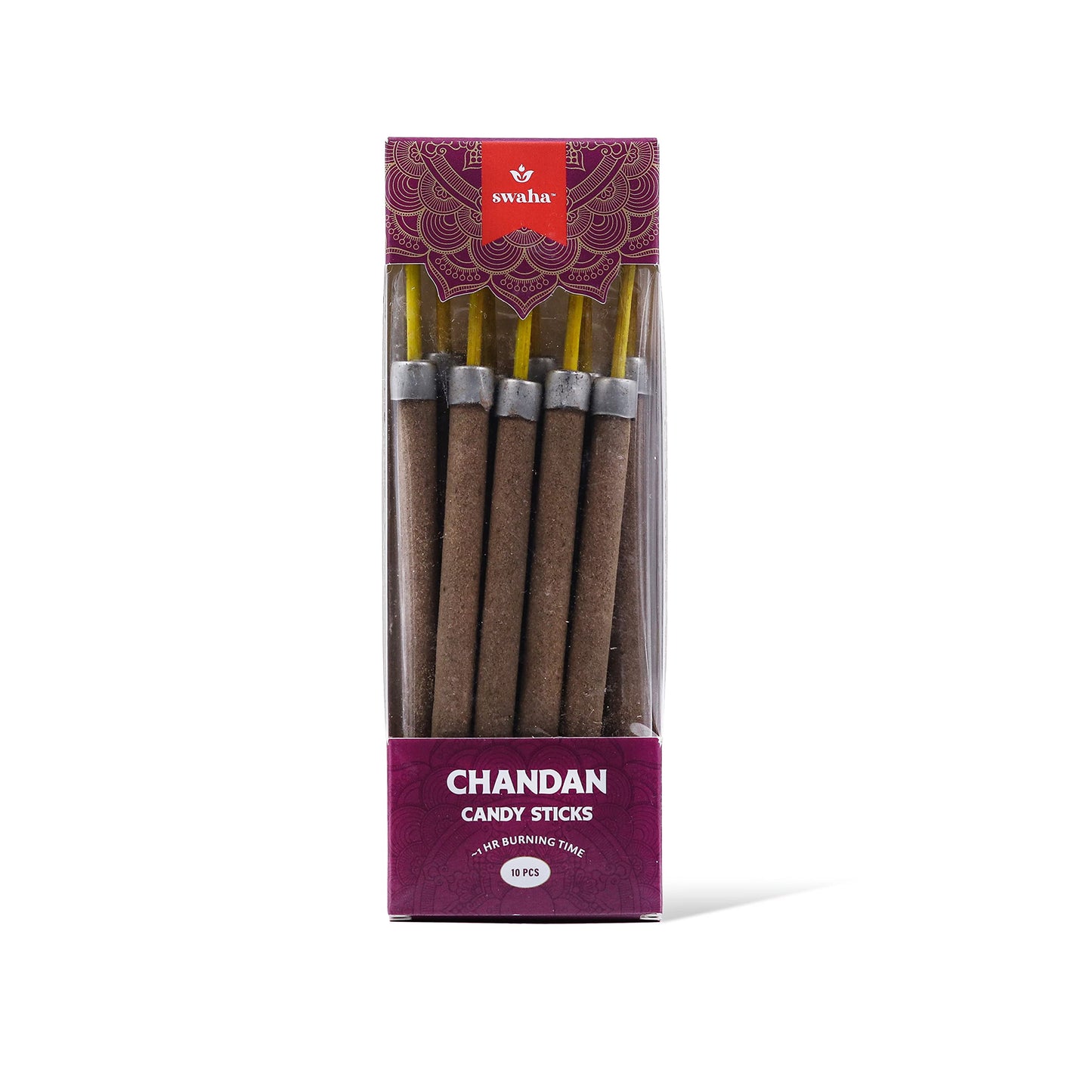 Swaha Candy Chandan Stick (Set of 10), Long Lasting Woody Fragrance Incense Sticks - Pack of 1