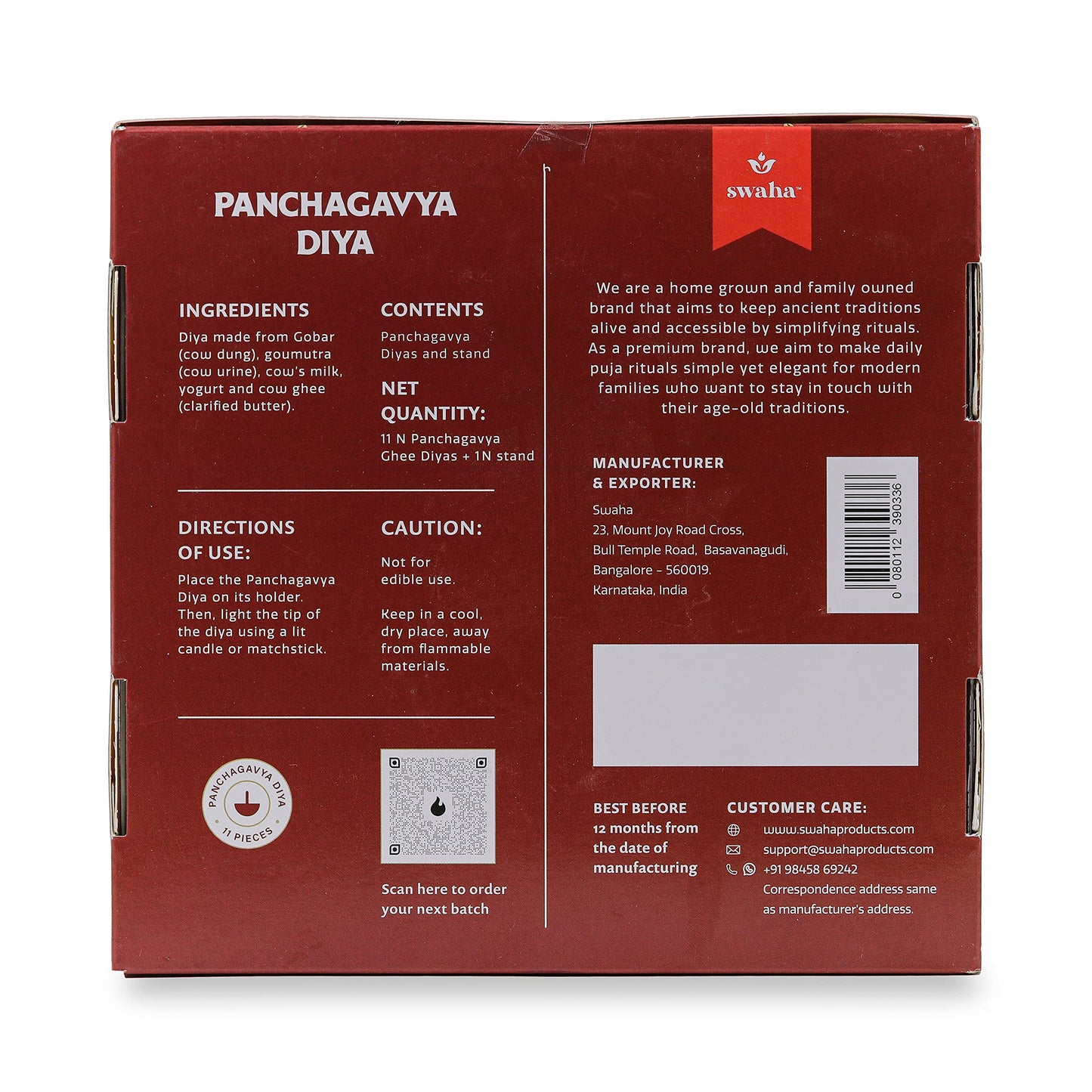 Swaha Premium Panchagavya Diya Without Ghee for Puja 11pcs Havan Samagri | Cow Dung/Gobar Diya for Daily Pooja/Festivals/