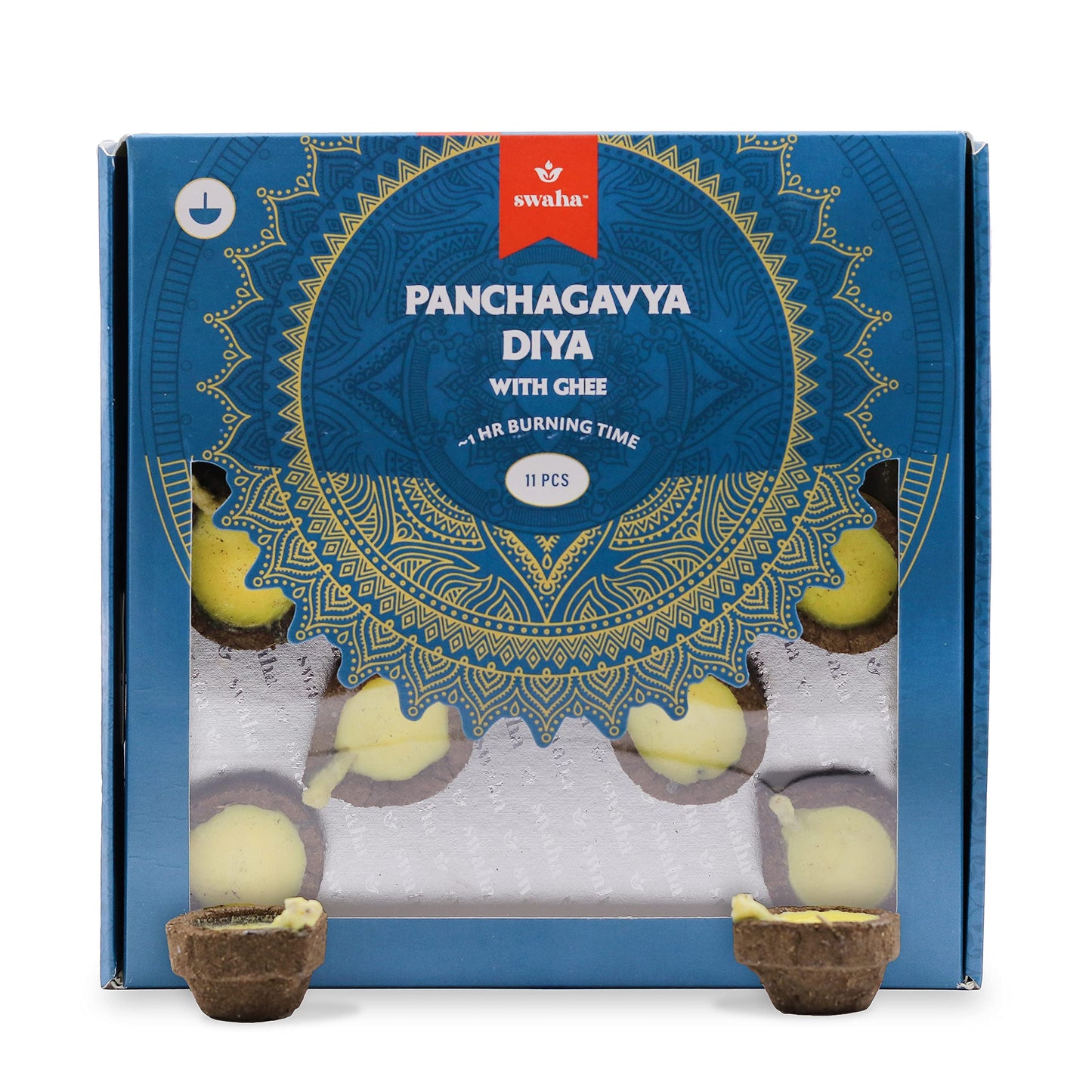 Swaha Panchagavya Diya with Ghee for Puja 11pcs Havan Samagri | Cow Dung/Gobar Diya for Daily Pooja/Festivals/Havans