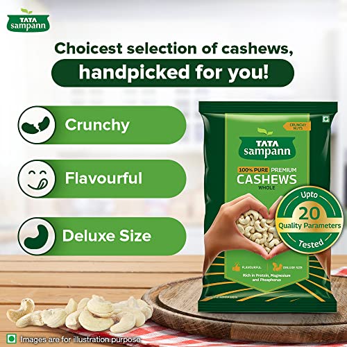 Tata Sampann Pure Cashews Whole | Premium Kaju | Rich in Protein, Magnesium, and Phosphorus | Premium Nuts & Dry Fruits | 500g