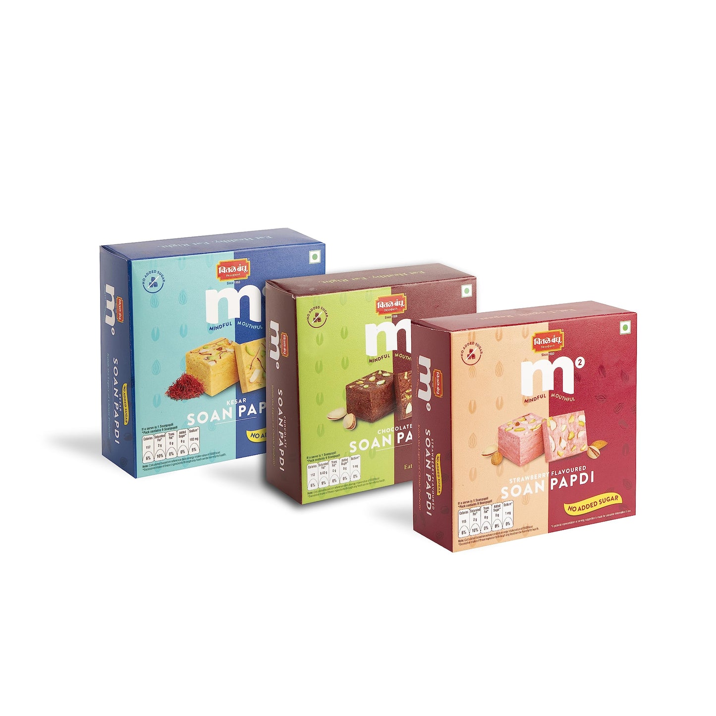 Chitale M² Kesar, Strawberry & Chocolate Soan Papdi, Ready To Eat Indian Dessert No Added Sugar 200g (Combo Pack)