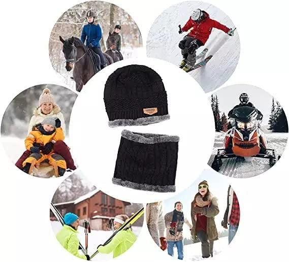 Woolen Winter Wear Cap with Neck Muffler Set for Men and Women