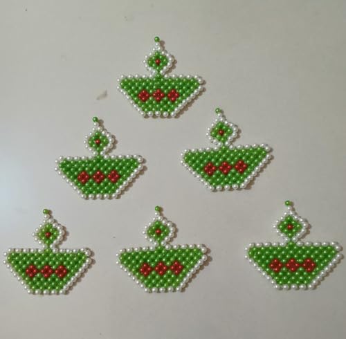 Handcrafted Set of 6 no. of Beaded Diya / Panati (Colour : Green) by Kulkarni Gruh Udyog