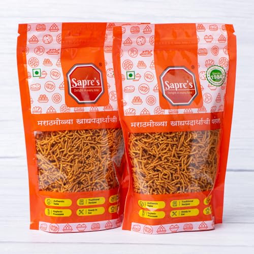 Sapre's Tikhat Shev | Barik Sev | Besan Shev | Spicy Sev | Namkeen | Lightly Spiced & Flavorful | Crispy and Crunchy | No Added Preservatives/Colours | Pack of 2-180gm Each