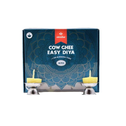 Swaha 1 Hour Burning Time Cow Ghee Diya (16.51 cm x 10.49 cm x 3.99 cm, Set of 30, Yellow)