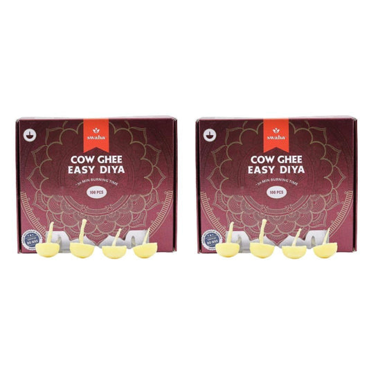 Swaha IISC Certified Premium Cow Ghee Diya Batti (100 Pieces), 30min Burning Time, Wax Free Cow Ghee Diya Batti for Puja - Pack of 2