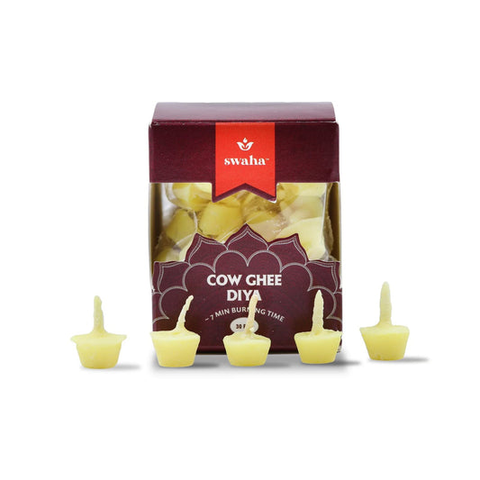 Swaha Premium Cow Ghee Diya Batti (30 Pieces), 7min Burning Time, Wax Free Cow ghee Diya batti - Pack of 1