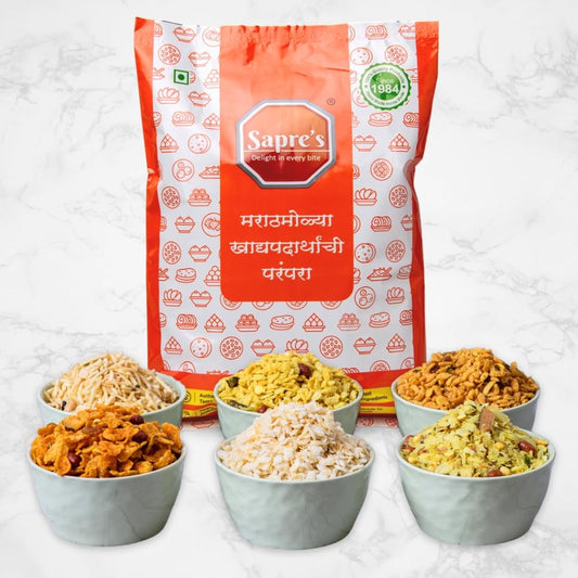 Sapre's Assorted Chivada (6 in 1) | Sweet & Spicy Dry Snack | Best for Gathering & Travelling | Poha Chivada, Puffed Poha chivada, Maka Chivada, Mahalakshmi Chivada, Pharali Chivada & Diet Chivada