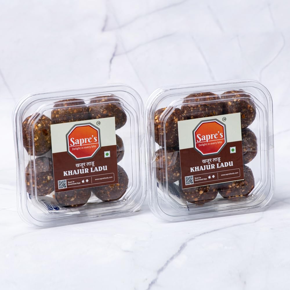 Sapre's Khajur Ladu | Khajoor Ladoo | Healthy Dry Fruits & Dates Laddu | Postpartum Ladoo | Helps Postpartum Recovery | Sugarfree Made with Jaggery | No Added Preservatives/Colors | Pack of 2 - 200gm Each | Natural Sweet Modak