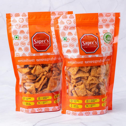 Sapre's Masala Shankarpale | Shakkarpara | Masala Shankarpali | Namkeen | Crispy and Crunchy | Teatime Snacks | Maharashtrian Snack | No Added Preservatives/Colors | Pack of 2-180gm Each