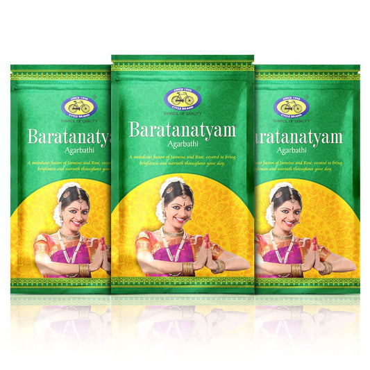 Cycle Pure Baratanatyam Agarbatti with Rose and Jasmine Fragrance for Daily Puja, Special Occasions, Festivals - Pack of 3 (170g per Pack)
