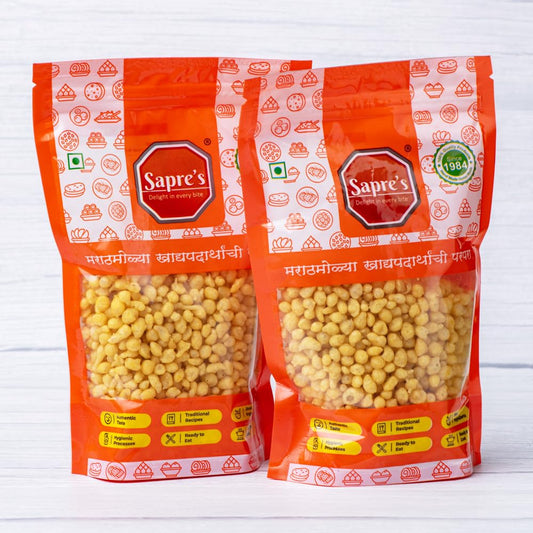 Sapre's Khari Bundi | For Raita & Pani Puri | Chaat or Chivda Mixture Boondi | Gram Flour Crunchy Bundi | Tea Time Snack | Namkeen | Crispy and Crunchy | No Added Preservatives/Colors | Pack of 2 - 150gm Each
