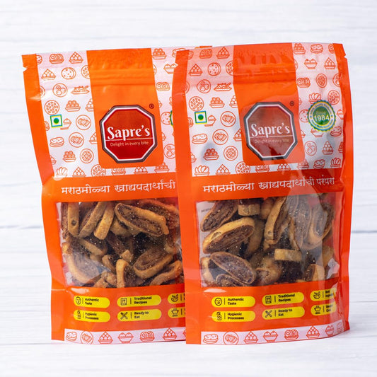 Sapre's Bakarvadi Snacks (400 gms, 2 Packets of 200 gms Each) | Crunchy, Light & Flavourful | Traditional Bhakarwadi Namkeen | Perfect Tea-Time Munching Snacks | Indian Namkeen Nashta | Traditional Indian Snacks