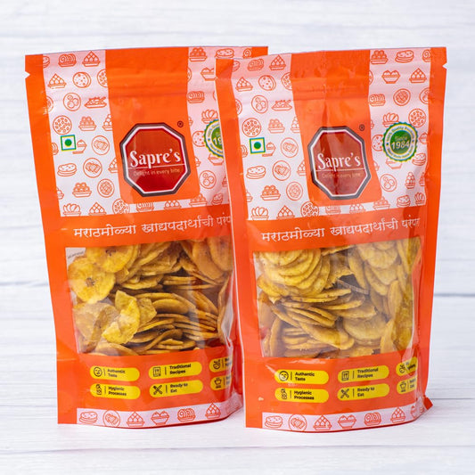 Sapre's Kela Wafers | Yellow Banana Wafers | Crispy Banana Chips | Salted Kela Wafers | Crunchy Kerala Wafers | Ready to Eat Party Snacks | For School Kids & Adults | Pack of 2-150gm Each