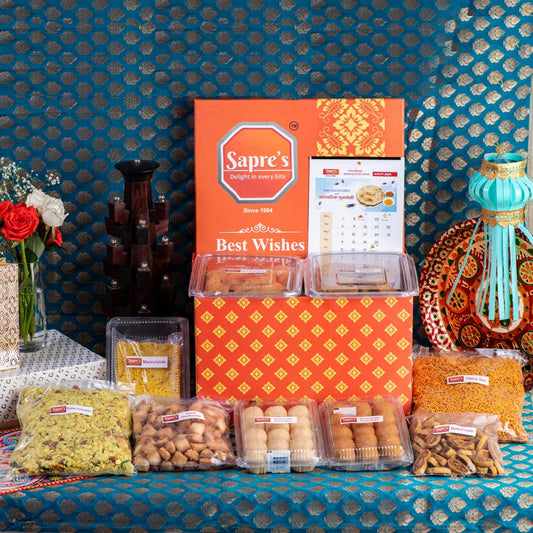 Sapre's Diwali Faral Box (10-in-1) | Diwali Hamper for Gifting | Deepawali Gift Box | Assorted Indian Sweets & Snacks | Diwali Gift Box for Friends & Corporates | Diwali Gift Hampers | Snacks Diwali Gift Box | Premium Diwali Gift Hamper | Wholesome Corpor