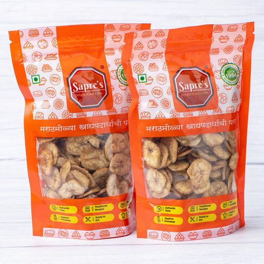 Sapre's Miri Wafers | Black Pepper Banana Wafers | Crispy Banana Chips | Salted Kali Miri Wafers | Upwas Kela Wafers | Fresh & Crunchy Wafers | Ready to Eat Party Snacks | For School Kids & Adults | Pack of 2 - 150gm Each