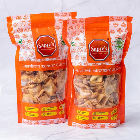 Sapre's Salty Shankarpale | Namakpara | Khare Shakarpare | Namkeen | Crispy and Crunchy | Teatime Snacks | Maharashtrian Snack | Khari Shankarpali | No Added Preservatives/Colors | Pack of 2 - 180gm Each