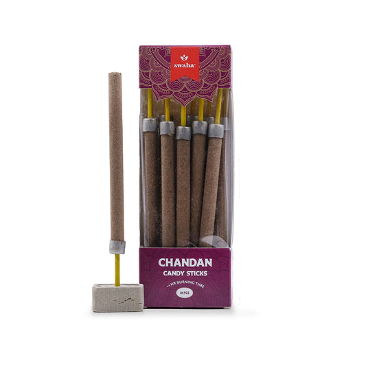 Swaha Candy Chandan Stick (Set of 10), Long Lasting Woody Fragrance Incense Sticks - Pack of 1
