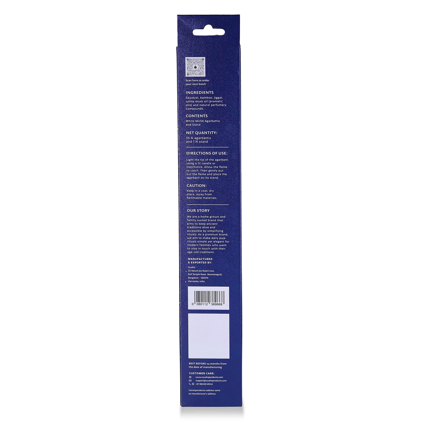 Swaha White Musk Agarbatti (Set of 35), Long Lasting White Musk Fragrance Incense Sticks - Pack of 1
