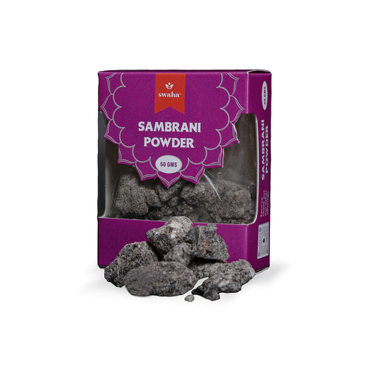 Swaha Sambhrani Powder, 100% Pure and Natural Sambhrani Powder, Herbal Burning Incense for puja/to purify air - 50g