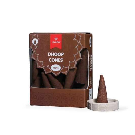 Swaha Dhoop Cones (30 Pieces), 25 min Burning time, Long Lasting Havan Fragrance Dhoop Cones for Daily Puja and Meditation (Pack of 1)