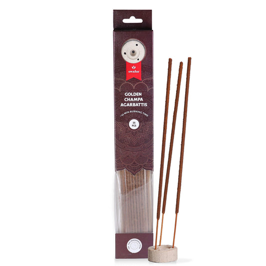 Swaha Golden Champa Agarbatti (Set of 35) | Long Lasting Champa Fragrance | Fresh Enchanting Incense Sticks for Pooja