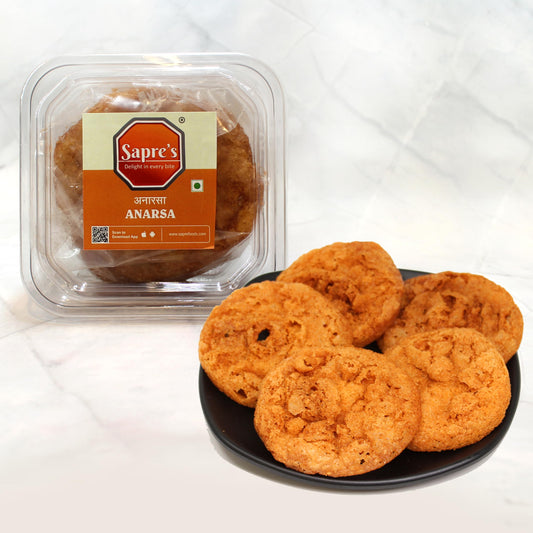 Sapre's Pure Ghee Anarse (20 Pcs) | Pack of 4 - 5pcs per Pack | Made with Jaggary | Hilsa Winter Snacks | Diwali Faral | Authentic Delicious Snack | 100% Natural Ingredients | Anarsa Snacks for Foodie | Party Snacks | Diwali Gifts for Family & Friends
