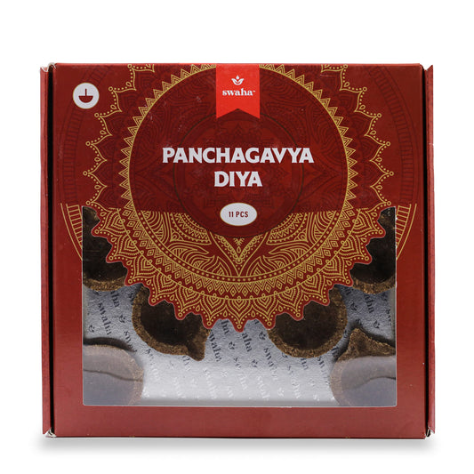 Swaha Premium Panchagavya Diya Without Ghee for Puja 11pcs Havan Samagri | Cow Dung/Gobar Diya for Daily Pooja/Festivals/