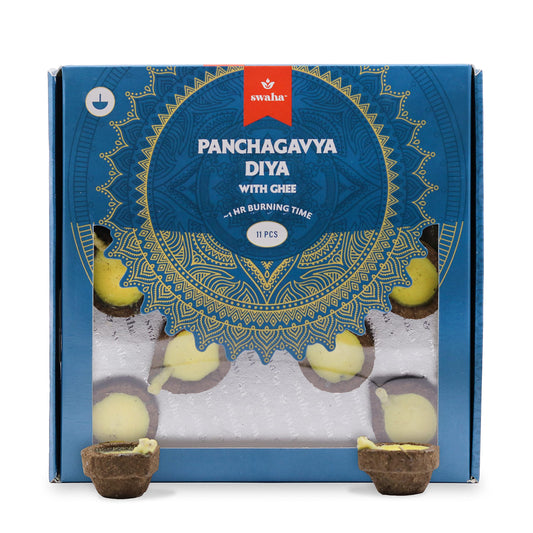 Swaha Panchagavya Diya with Ghee for Puja 11pcs Havan Samagri | Cow Dung/Gobar Diya for Daily Pooja/Festivals/Havans