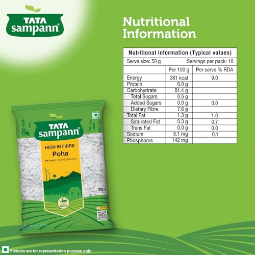Tata Sampann, High in Fibre Poha(Thick), 500g