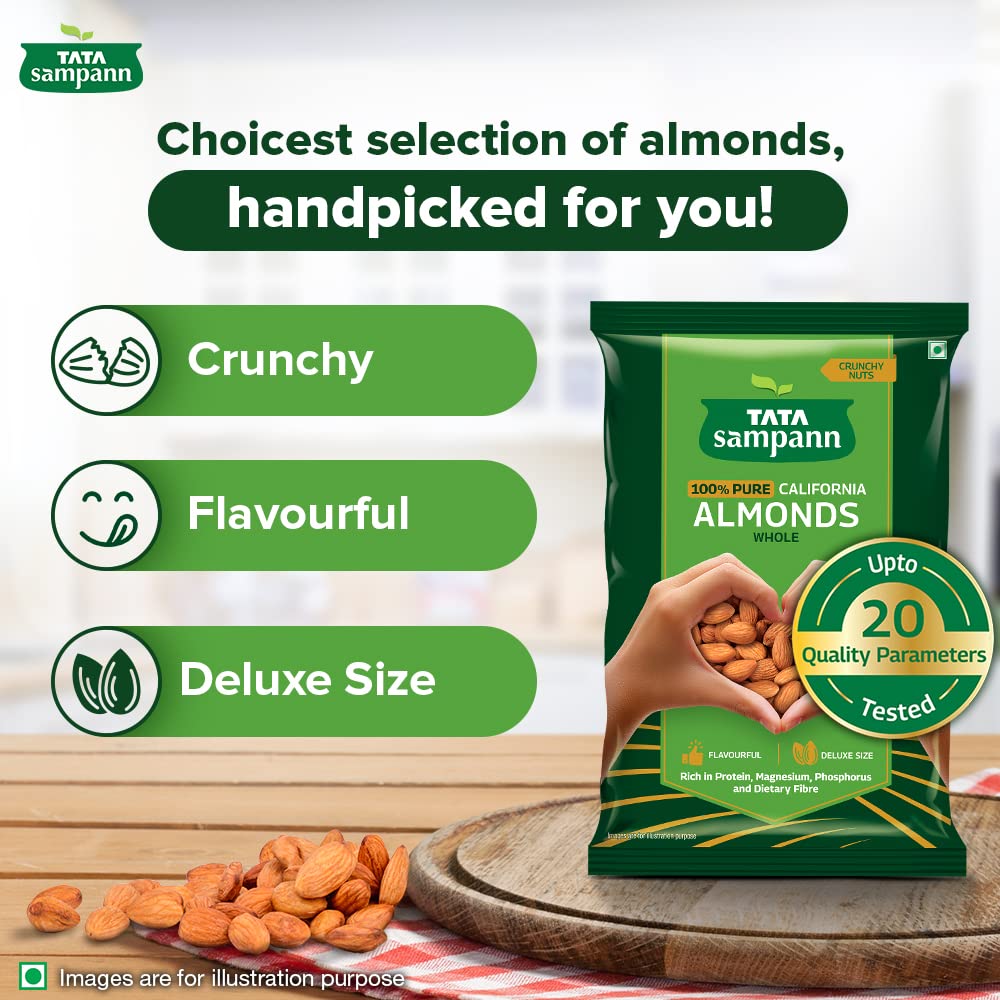 Tata Sampann Pure California Almonds Whole | Premium Badam Giri | Rich in Protein, Magnesium, Phosphorus, and Dietary Fibre | Premium Nuts & Dry Fruits | 500g