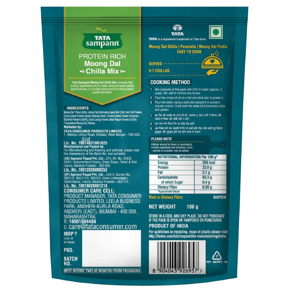Tata Sampann Moong Dal Chilla Mix, 180g
