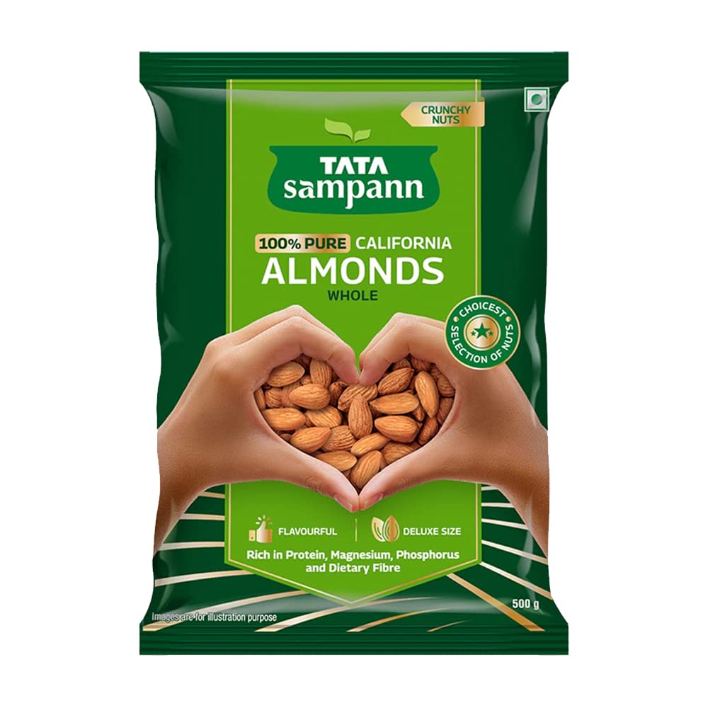 Tata Sampann Pure California Almonds Whole | Premium Badam Giri | Rich in Protein, Magnesium, Phosphorus, and Dietary Fibre | Premium Nuts & Dry Fruits | 500g
