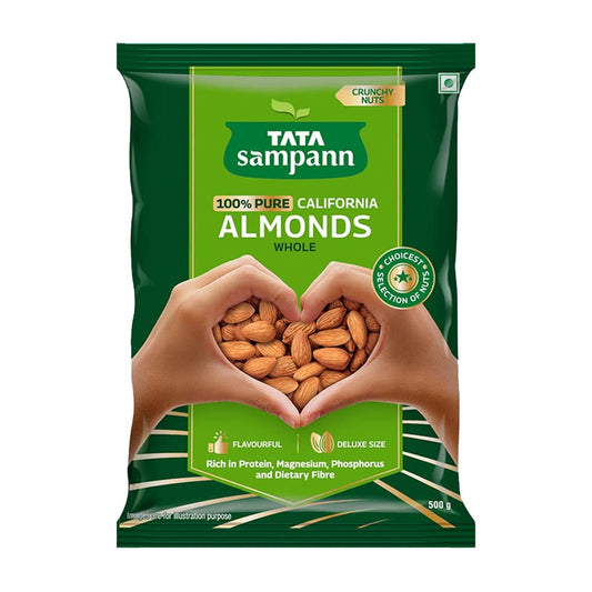 Tata Sampann Pure California Almonds Whole | Premium Badam Giri | Rich in Protein, Magnesium, Phosphorus, and Dietary Fibre | Premium Nuts & Dry Fruits | 500g