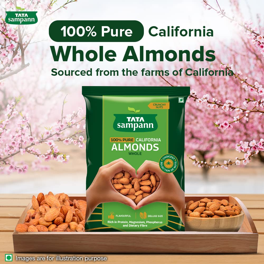 Tata Sampann Pure California Almonds Whole | Premium Badam Giri | Rich in Protein, Magnesium, Phosphorus, and Dietary Fibre | Premium Nuts & Dry Fruits | 500g